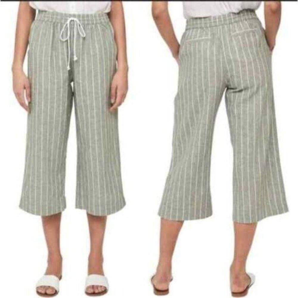 BeachLunchLounge Linen Blend Wide Leg Drawstring Stripes Pants Elastic Waist XXL
